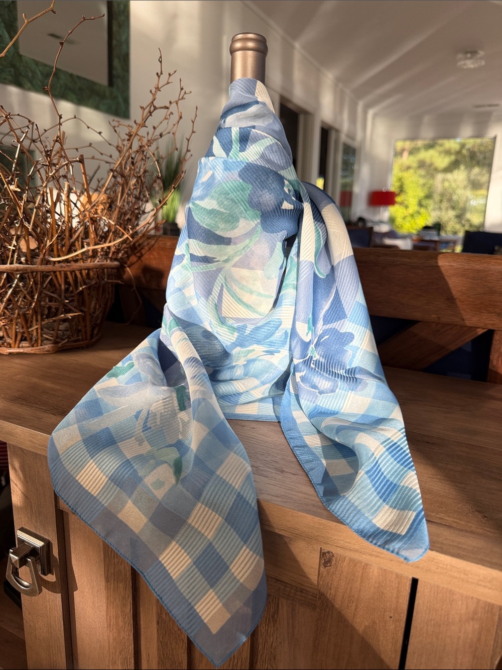 Laura Ashley Blue Floral & Gingham Scarf